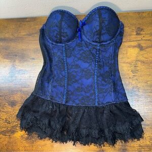 Baci Blue Black Lace Bustier Chemise M 4-6 Sexy Lingerie BLW6016